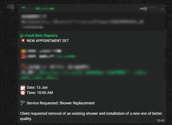 Booked appointment: shower replacement estimate