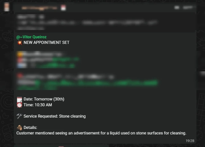 Booked appointment: stone cleaning estimate